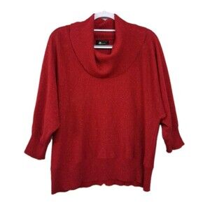 AB Studio Red Sweater Womens XL Cowl Neck Turtleneck Dolman Sleeves Gold Holiday